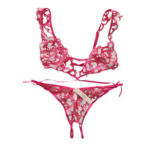 Victoria's Secret Mesh Teddy Bodysuit M Sheer Romantic Lingerie Barbie Pink
